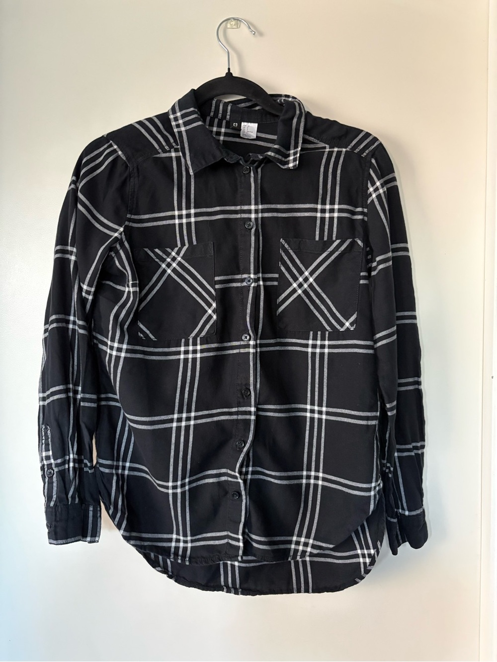 Divided Black and White Windowpane Plaid Button-Down Shirt